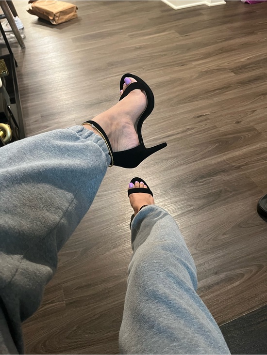 IDIFU Shoes - IDIFU Black Ankle-Strap Stiletto Heels with Purple Toenail Accent